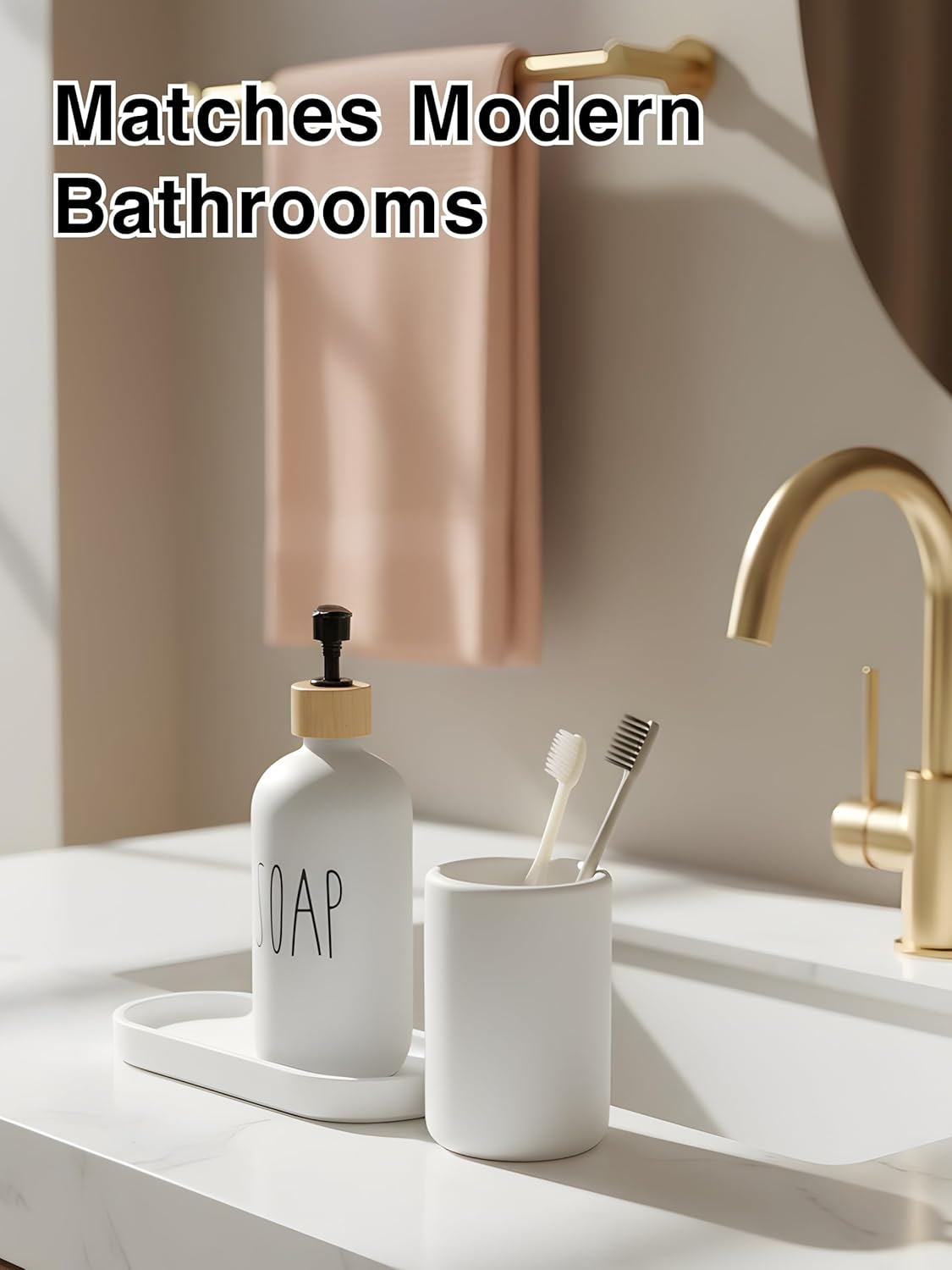 Diatomite Toothbrush Holder with Tray Set – Quick Dry Water Absorbent Stone Bathroom Counter Organizer – Minimalist Diatomaceous Earth Toothbrush Cup&Vanity Tray for Sink, Toothpaste & Accessories