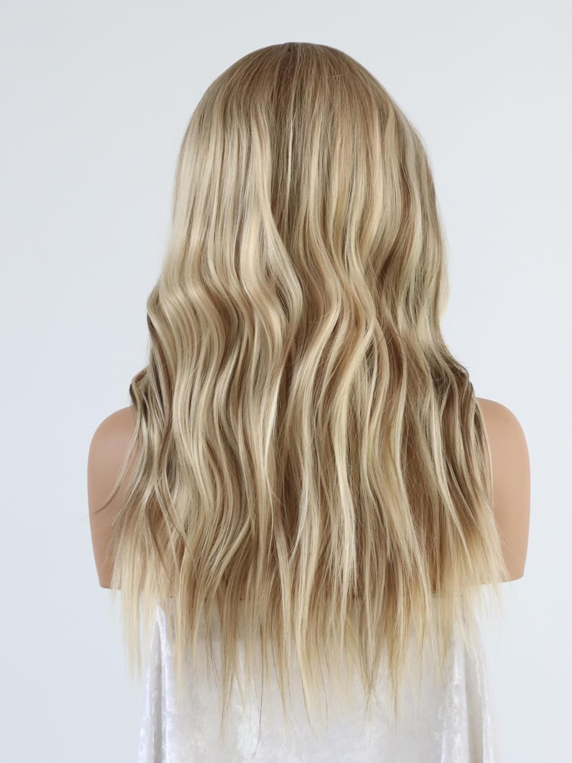 MACA BAKA Ombre Highlight Natural Blonde Lace Front Wig Pre Plucked Glueless 18 Inches Medium Length Long Wavy Brown Mixed Honey Blonde HD 13x4 Synthetic Lace Front Wigs for Women