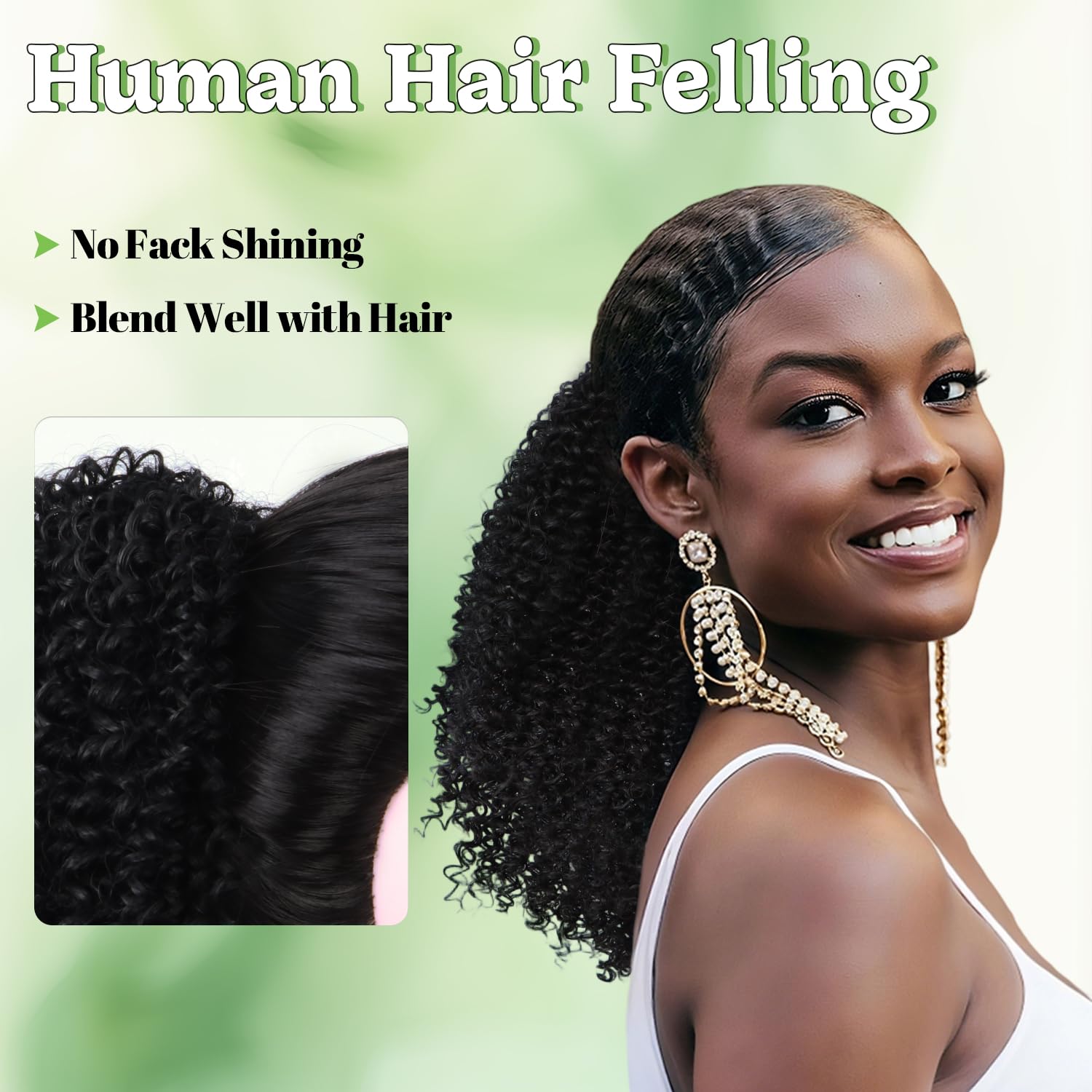 Ponytail Extension - 10 Inch Afro Kinky Curly Drawstring Ponytail for Black Women Short Pony Tails Hair Extensions (Black(1B#), 10 Inch) - Image 4