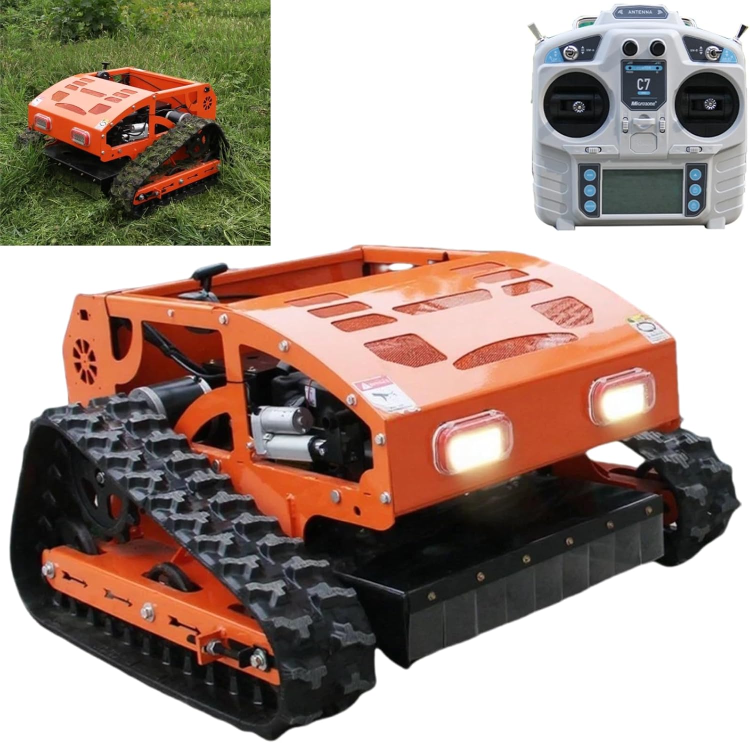 300lbs Remote Control Lawn Mower with 9Hp Four Stroke Gasoline Engine, Manganese Steel Blade, Adjustable Cutting Height and Speed, All Terrain Grass Cutter Yard Mower Remote Control (Orange)