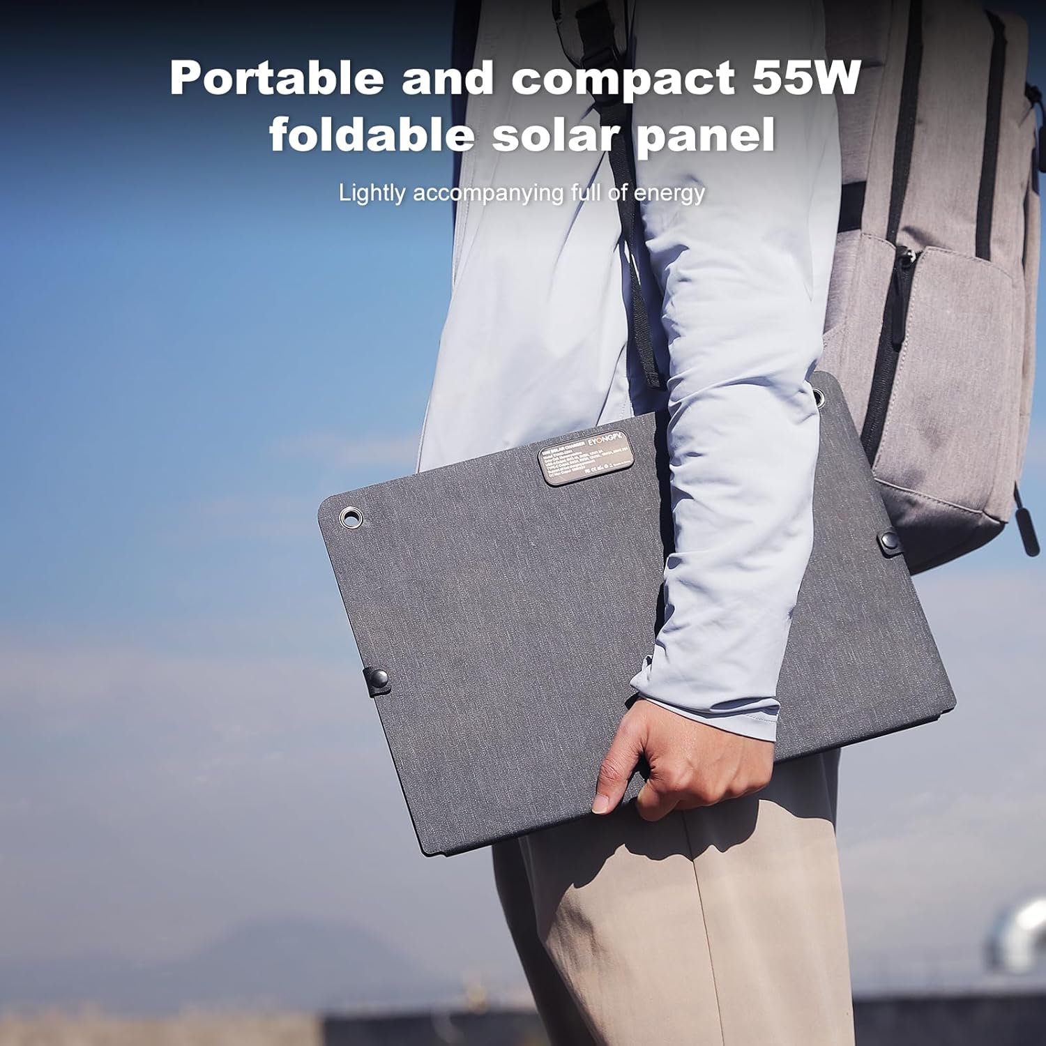 EYONGPV 55W Foldable Solar Panel Charger with Owl-Eye LED, USB-C & USB-A DC Fast Charging, Portable Solar Charger for Camping, Hiking, RV, Outdoor, Compatible with iPhone, iPad, Samsung Galaxy, GPS