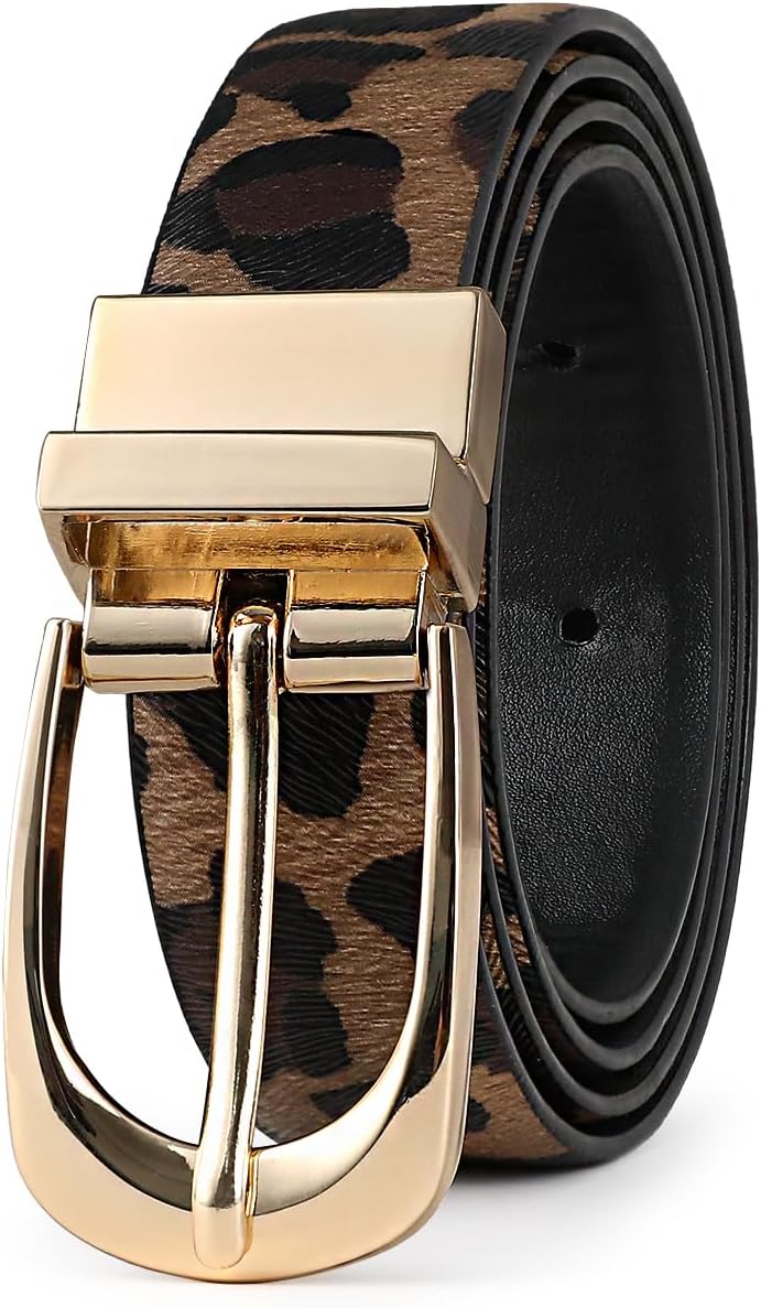 Women Leather Belt Fashion Leopard Print Faux Leather Waist Belts with Gold Buckle For Jeans Dress - Image 2