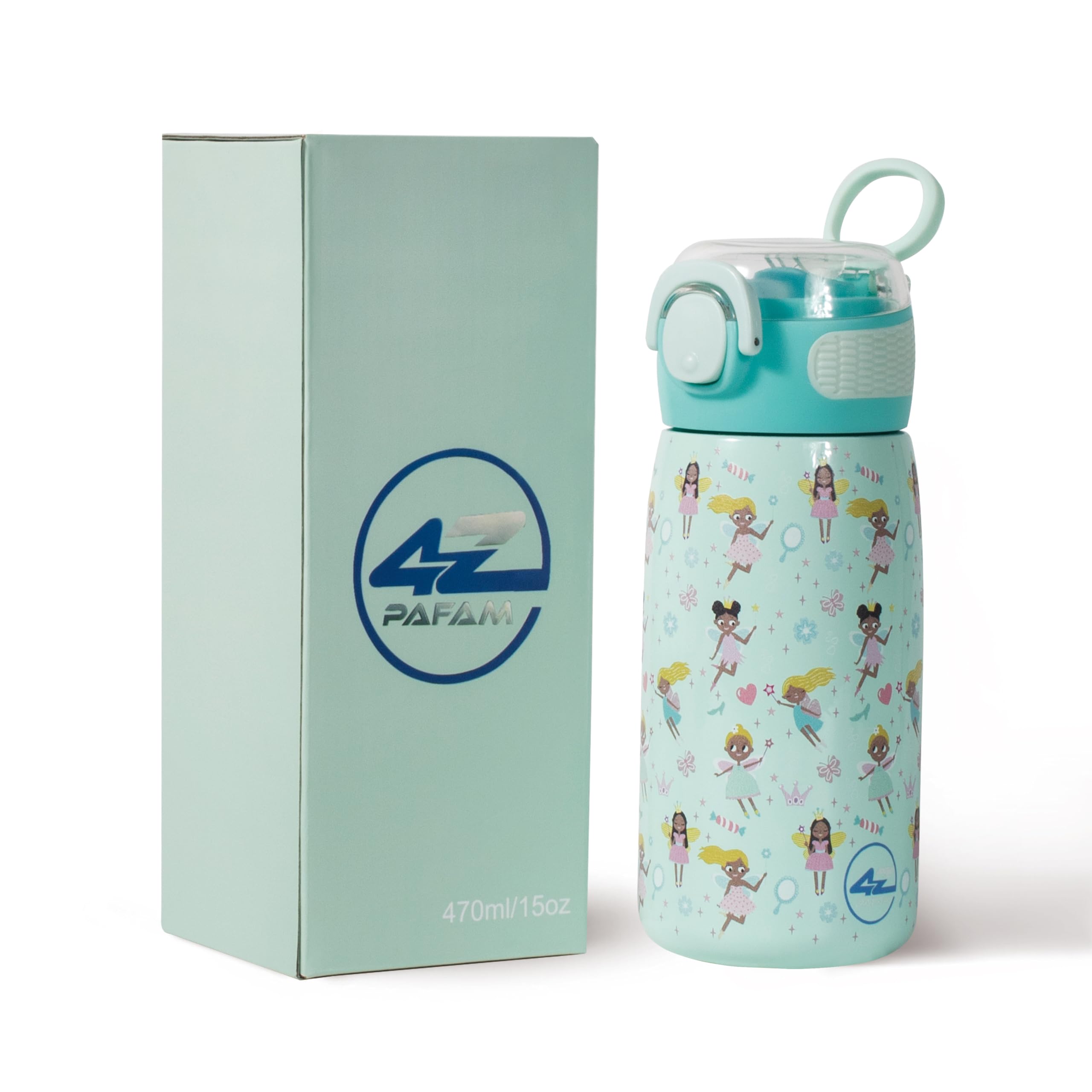 Kids Water Bottle with Straw Lid 15oz, 304 Stainless Steel Water Bottle for Kids, Reusable Vacuum Insulated Thermos for School Travel Sports Home, Soft Silicone Spout and Leak-Proof Lid, BPA-Free