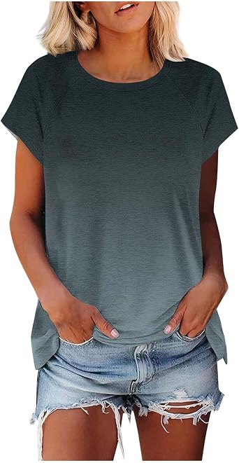 Womens Tshirts Crewneck Raglan Cap Sleeve Shirts Fashion Trendy Printed Blouses Dressy Casual Summer Tops Basic Outfits