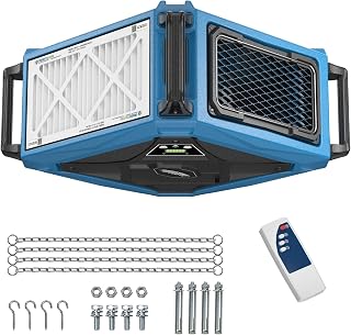 ALORAIR Hanging 270° Intake Air Filtration Systems Woodworking Remote Control, 2 Stage Air Flow(780/1080CFM) Strong Vortex Fan, Ceiling Mounted Dust Collector for Garage, Work Shop, Purecare 1080