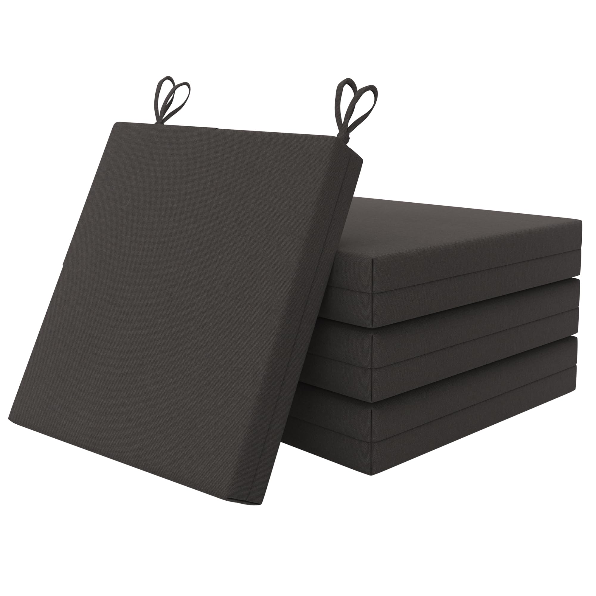 Polyaround Outdoor Cushions for Patio Furniture Set of 4, 18.5 x 16 x 3 inch Waterproof Outdoor Chair Seat Cushions, Dark Grey Square with Non-Slip Ties (Square Corner)