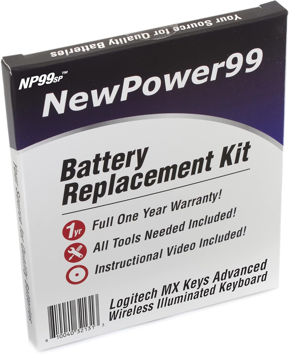 NewPower99 Battery Kit for Logitech MX Keys Advanced Wireless Illuminated Keyboard with Tools, How-to Video and Long Life Battery