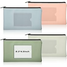 8.3x4.5 inch Money Bags With Zipper 4 Colors Leather Bags Wallet Pouches with Label Green Cash Envelopes Receipt Holder Security Money Pouch Bank Deposit Bag Labels For Coins Cosmetics Invoice 4