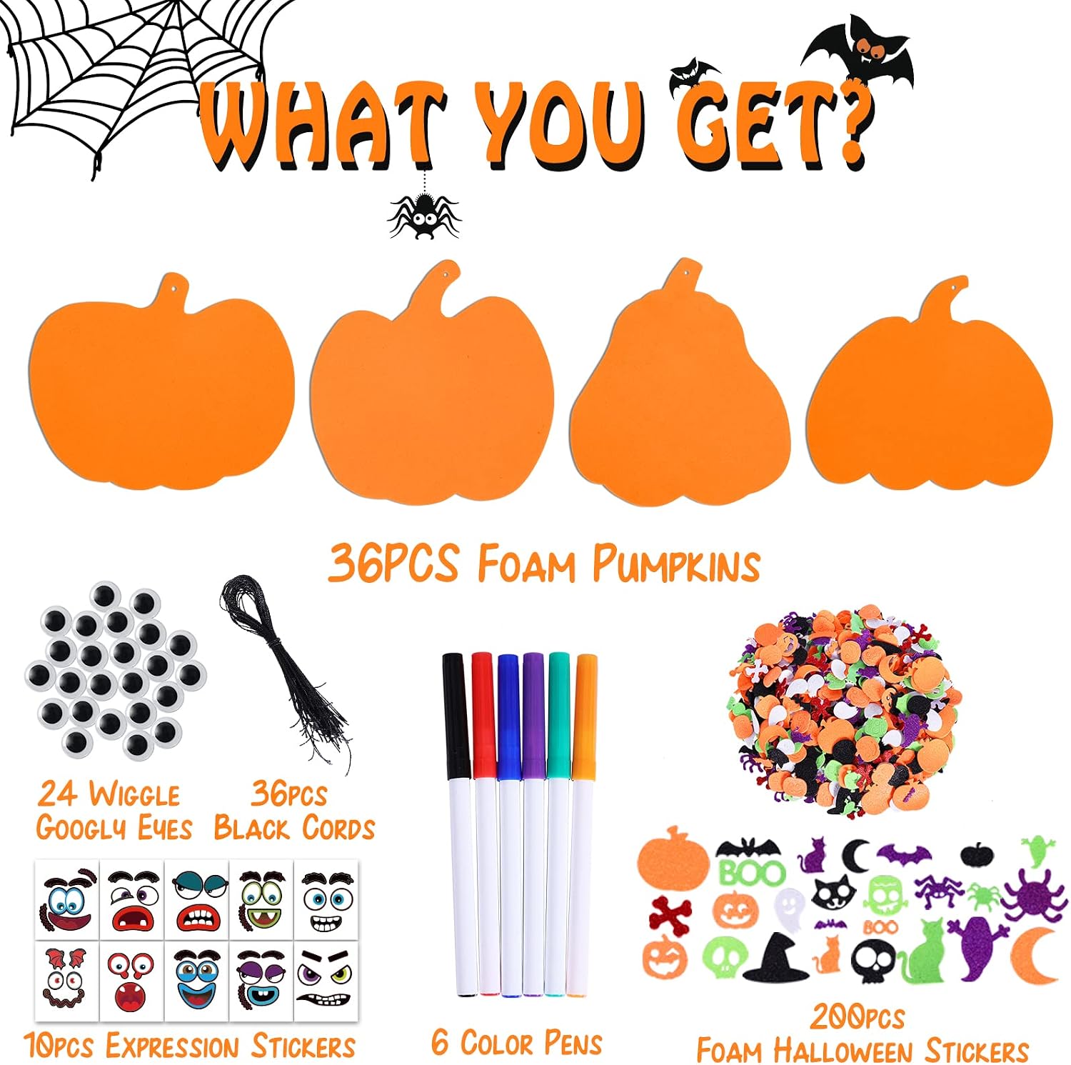 Max Fun 312PCS Halloween Pumpkin Shape Foam Stickers Glitter Set DIY Self-Adhesive Halloween Craft Kit for Kids Halloween Decoration