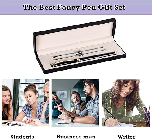 Miniatura 5 de Bolígrafo con caja de regalo, bolígrafo de escritura de lujo con 2 recambios de tinta negra extra, bolígrafos ejecutivos, ancho de línea, 0.020 in