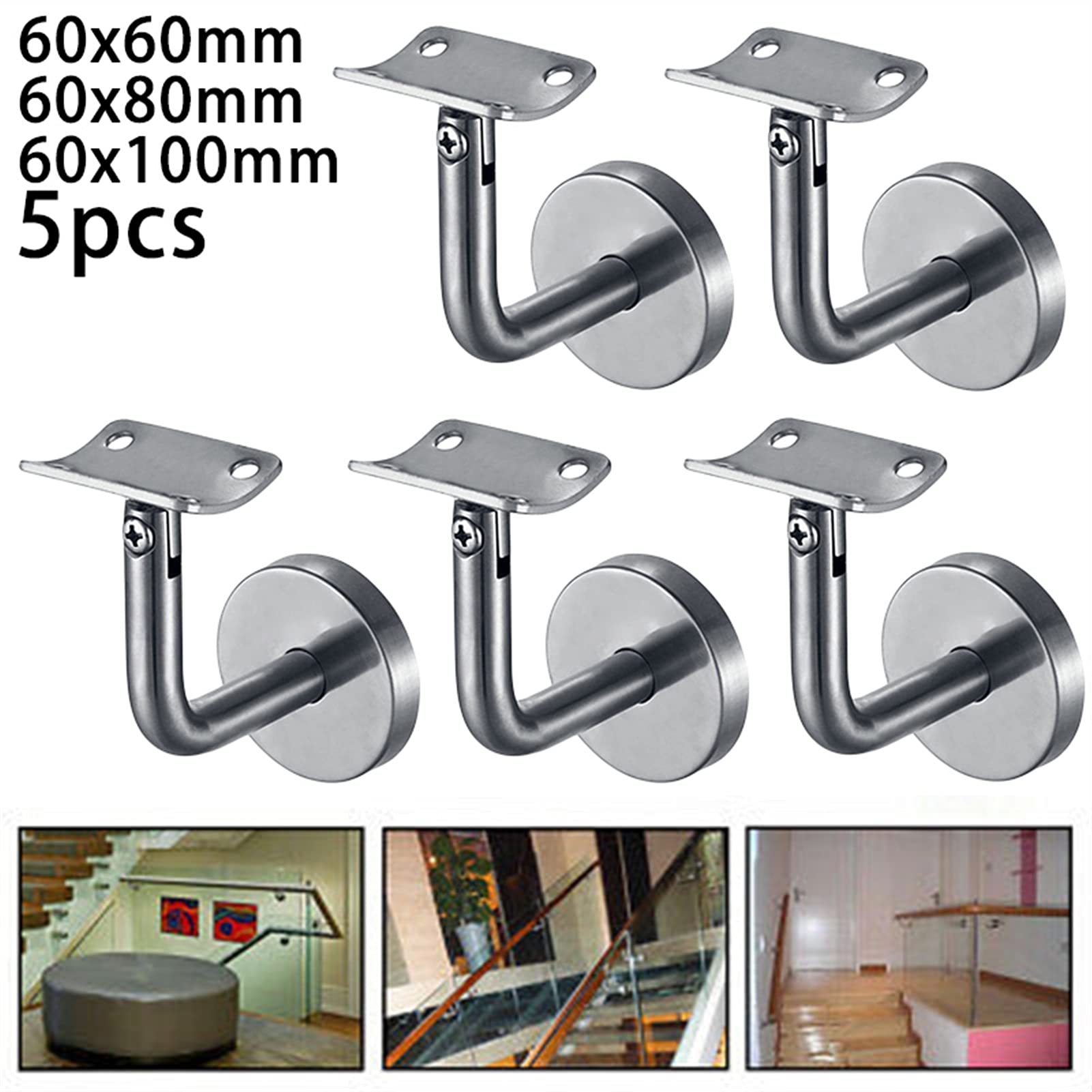 5 soportes de acero inoxidable para barandilla, soportes de pared de 60 x 60 mm, ideales para decoración del hogar y decoración del hogar