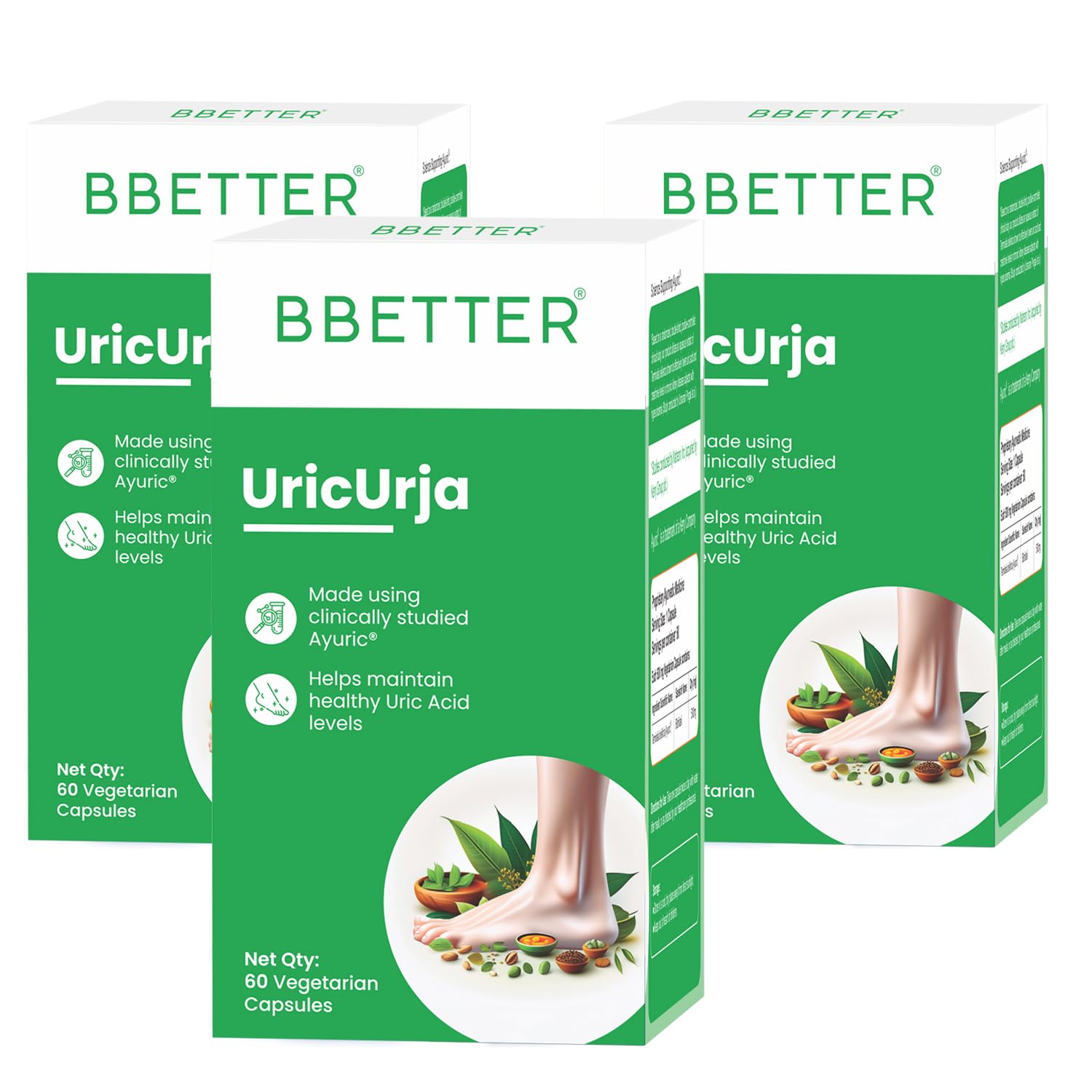 BBETTER UricUrja - Lab Tested Ayurvedic Medicine for Uric Acid Levels Management | Supports Kidney Health | Gout Pain Relief Medicine | 180 Capsules for Healthy Uric Acid Levels