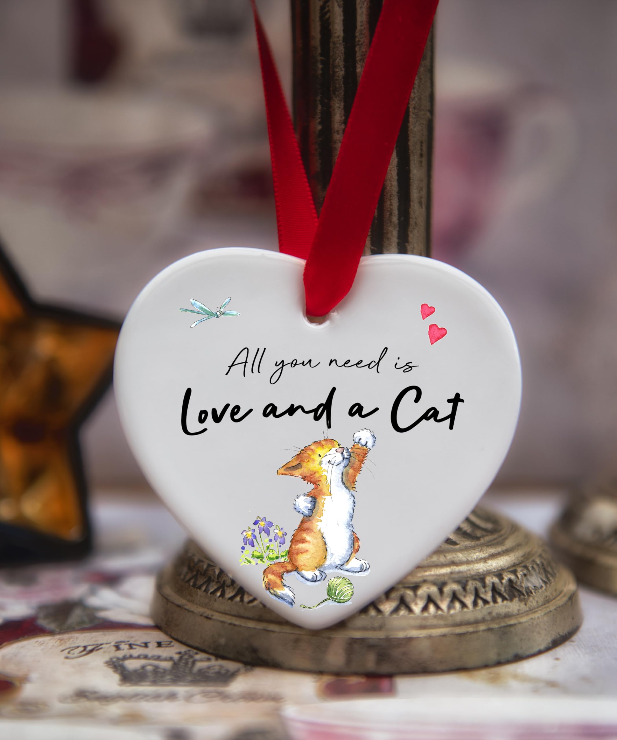 Image Industry Love and a Cat Ginger & White Ceramic Heart - Cat Memorial Gift