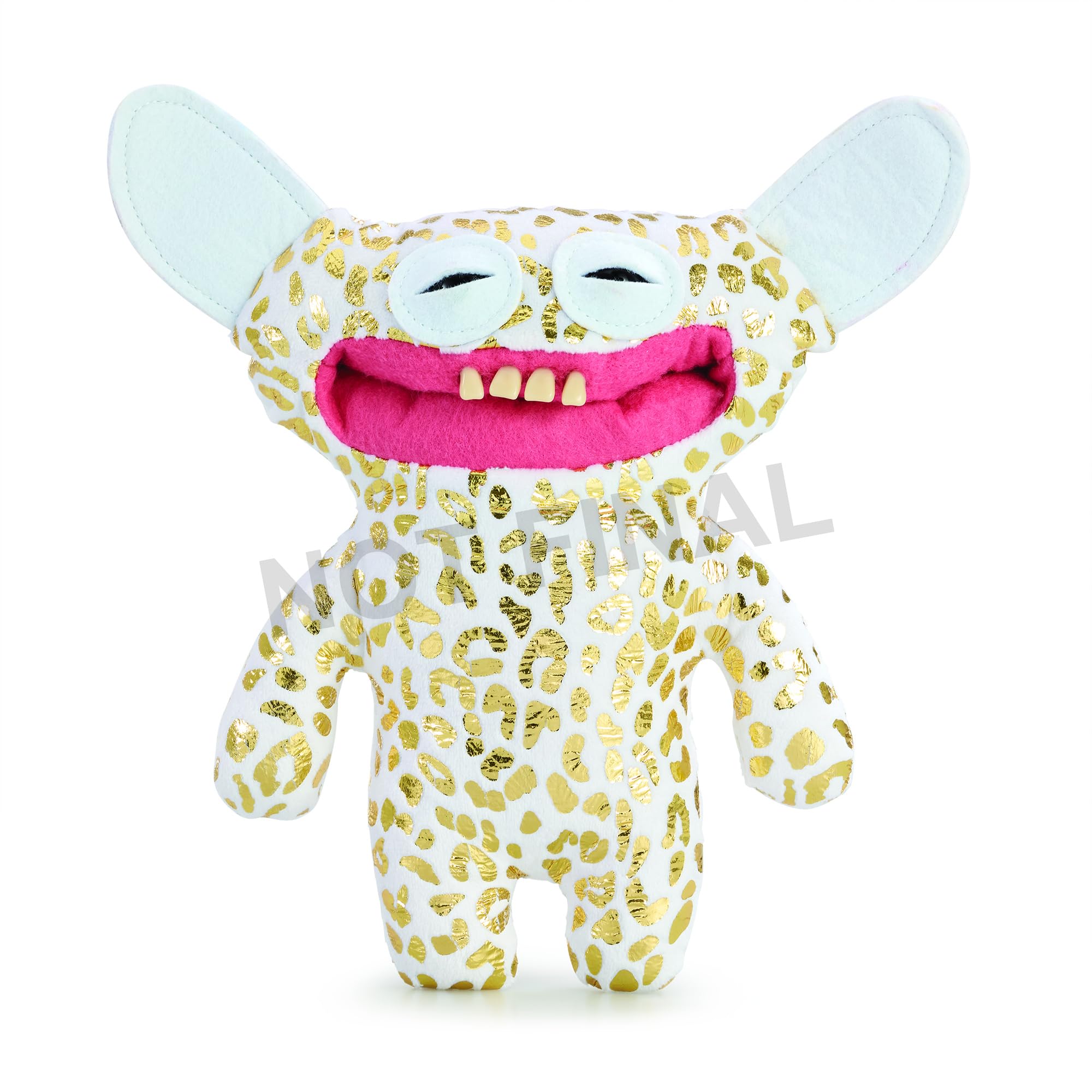 FugglerGold Fuggs by ZURU Funny Ugly Monster, Plush, Collectible, Toy (Grin Grin - Leopard Fleece with Gold foil Print)