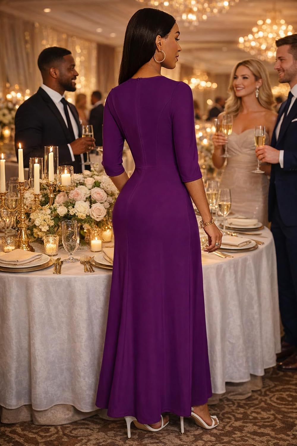 FANDEE Women's Maxi Dress Casual Boho Plain Long Dresses 3/4 Sleeve with Pockets - Image 6