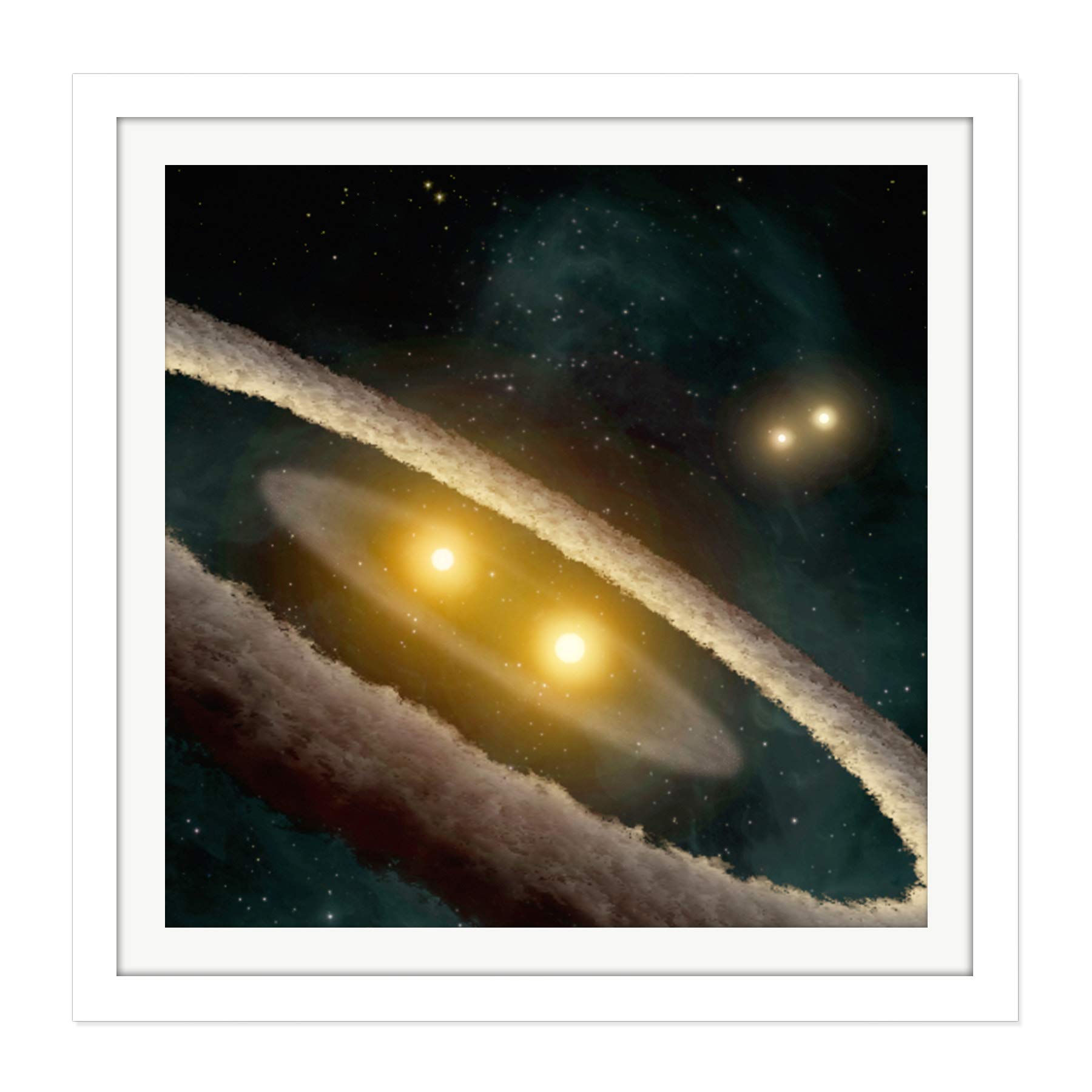 Space NASA HD98800 Binary Star System Illustration Square Wooden Framed Wall Art Print Picture 16X16 Inch