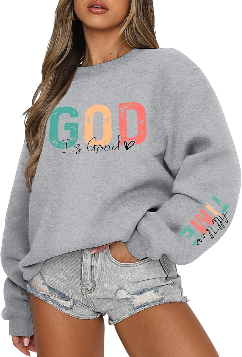 Lubpow Christian God Is Good Sweatshirt for Women Oversized Religious Jesus Faith Shirts Inspirational Bible Verse Pullover