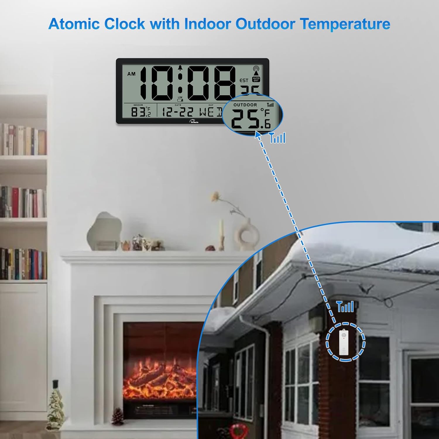 Buy WallarGe Atomic Clock with Indoor Outdoor Temperature, Large