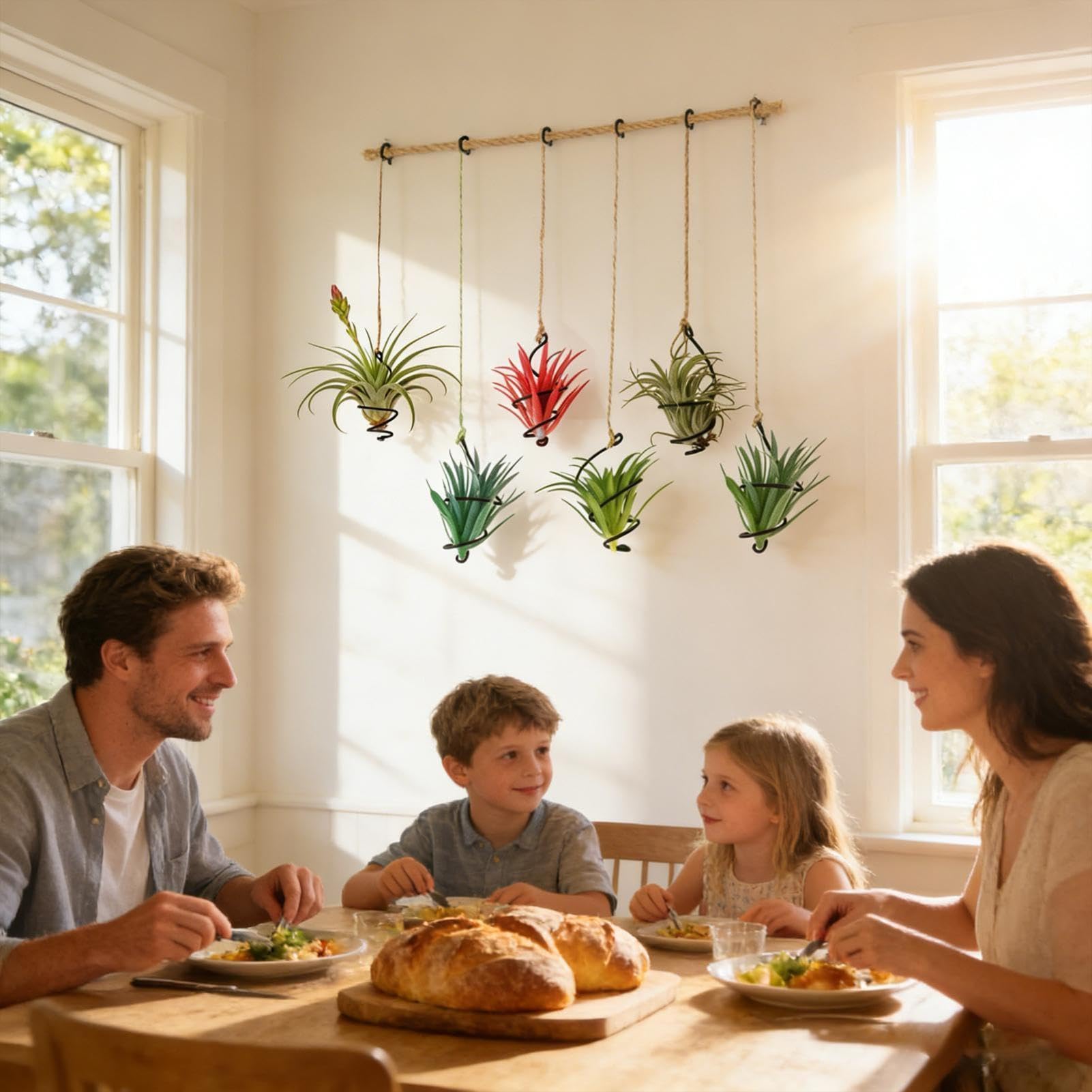 Soporte para Plantas Aéreas Hierro | 6 Piezas Soportes Colgantes con Cuerda de Yute | Soportes Espirales Metal sin Tierra | Decoración Pared Mesa Hogar Oficina Jardín Patio Balcón Dormitorio Cocina