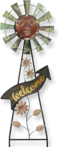 TERESA'S COLLECTIONS Decoración de jardín con luces solares para exteriores, letrero de arte giratorio de viento para exteriores, 37 pulgadas, metal
