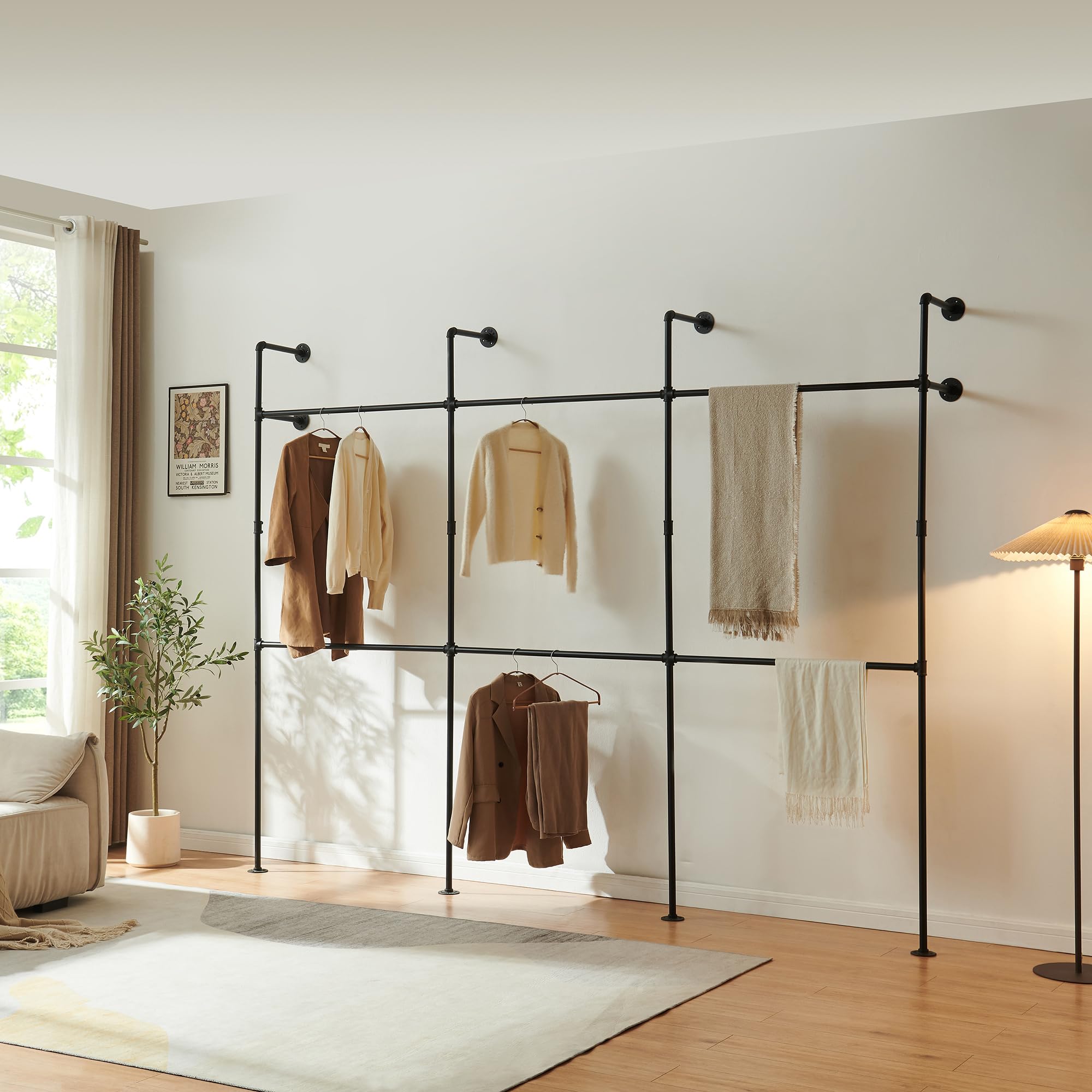 [en.casa] Kleiderstange Wandmontage Kenävatka Garderobenstange 222 x 296 x 31 cm Kleiderständer industrial Garderobenständer offener Kleiderschrank bis 100 kg Stahl Schwarz