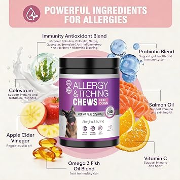 Dog Allergy Chews 200 Soft Chews Supports Skin Comfort & Seasonal Allergy Support