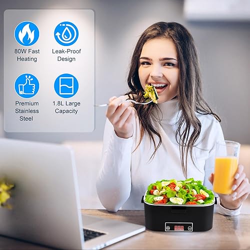Miniatura 8 de Lonchera eléctrica de 1.8L para adultos, lonchera térmica de 80 W con pantalla de temperatura, calentador de alimentos de 1224110 V para