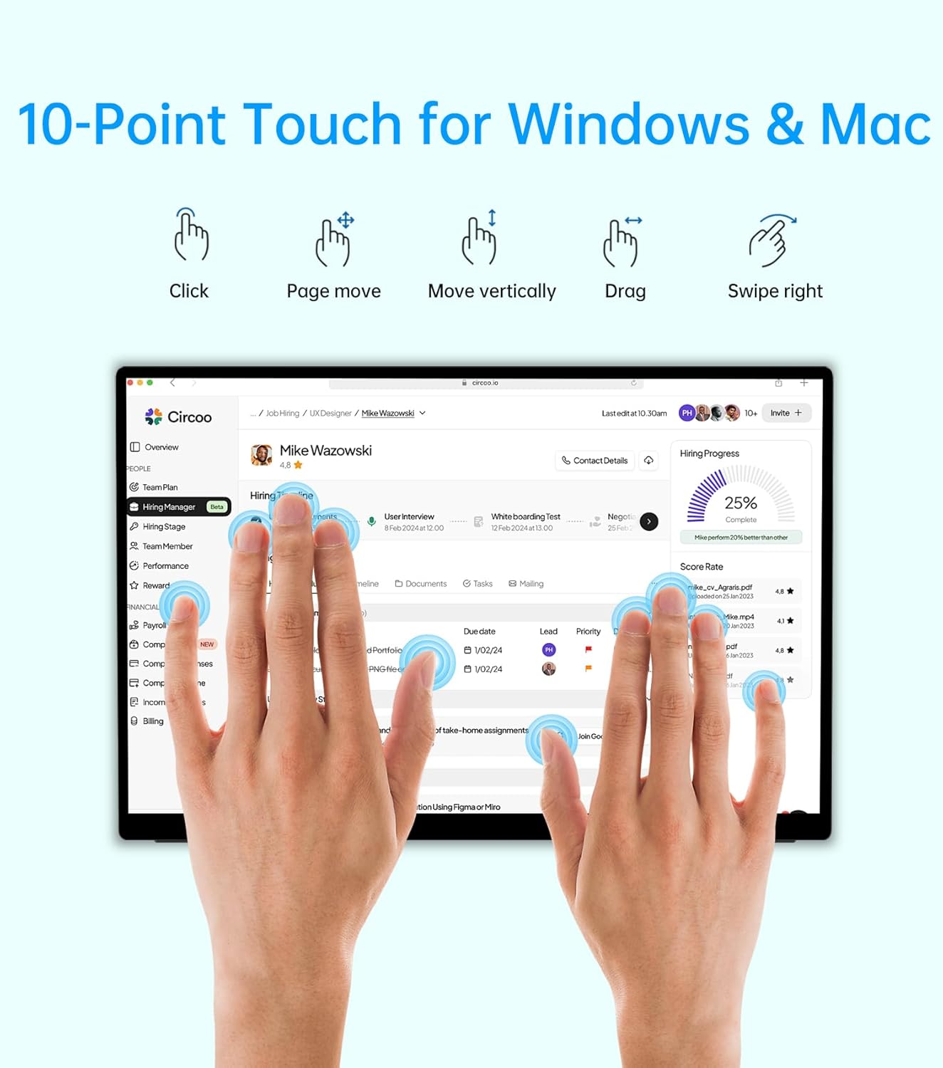 Portable Monitor Touchscreen 15.6" FHD IPS 10-Point Touch Screen, Travel Monitor with Pen & Protective Sleeve & Built-in Stand, Support Active Stylus, HDMI USB C External Screen for Mac, Laptop, PC