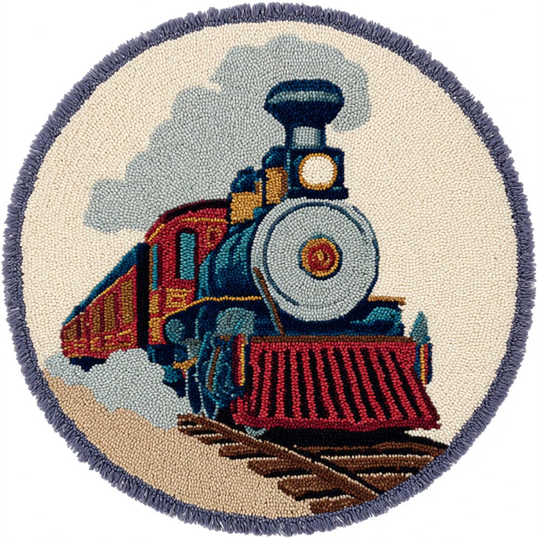 Rqwybcaxn DIY Latch Hook Rug Kit for the Elderly Crochet Starter Kit Cartoon Train 100x100cm Round Tapestry with Crochet Hook Hallway Craft Gift