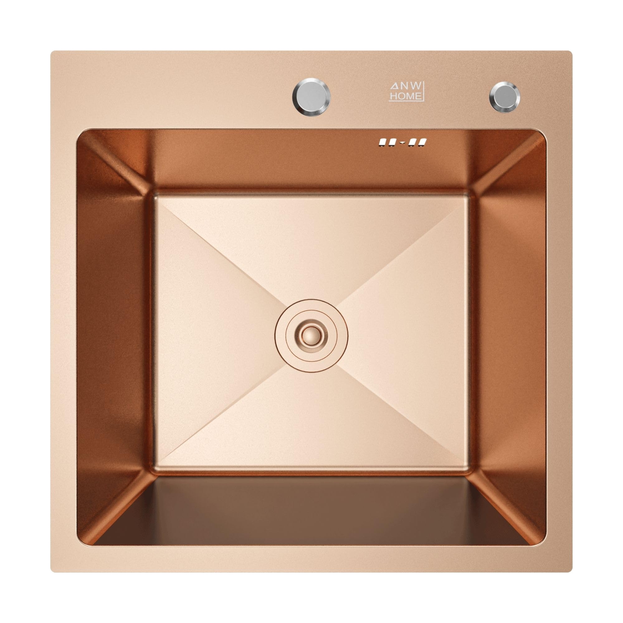 ANW HOME Lavello Cucina 1 Vasca, Lavandino Cucina da Incasso in Acciaio Inox Oro Rosa PVD 50x50 cm, Profondità 22 cm, Spessore 3.0+1 mm, Superficie Nano-Coating, con Sifone, Dosatore e Cestello