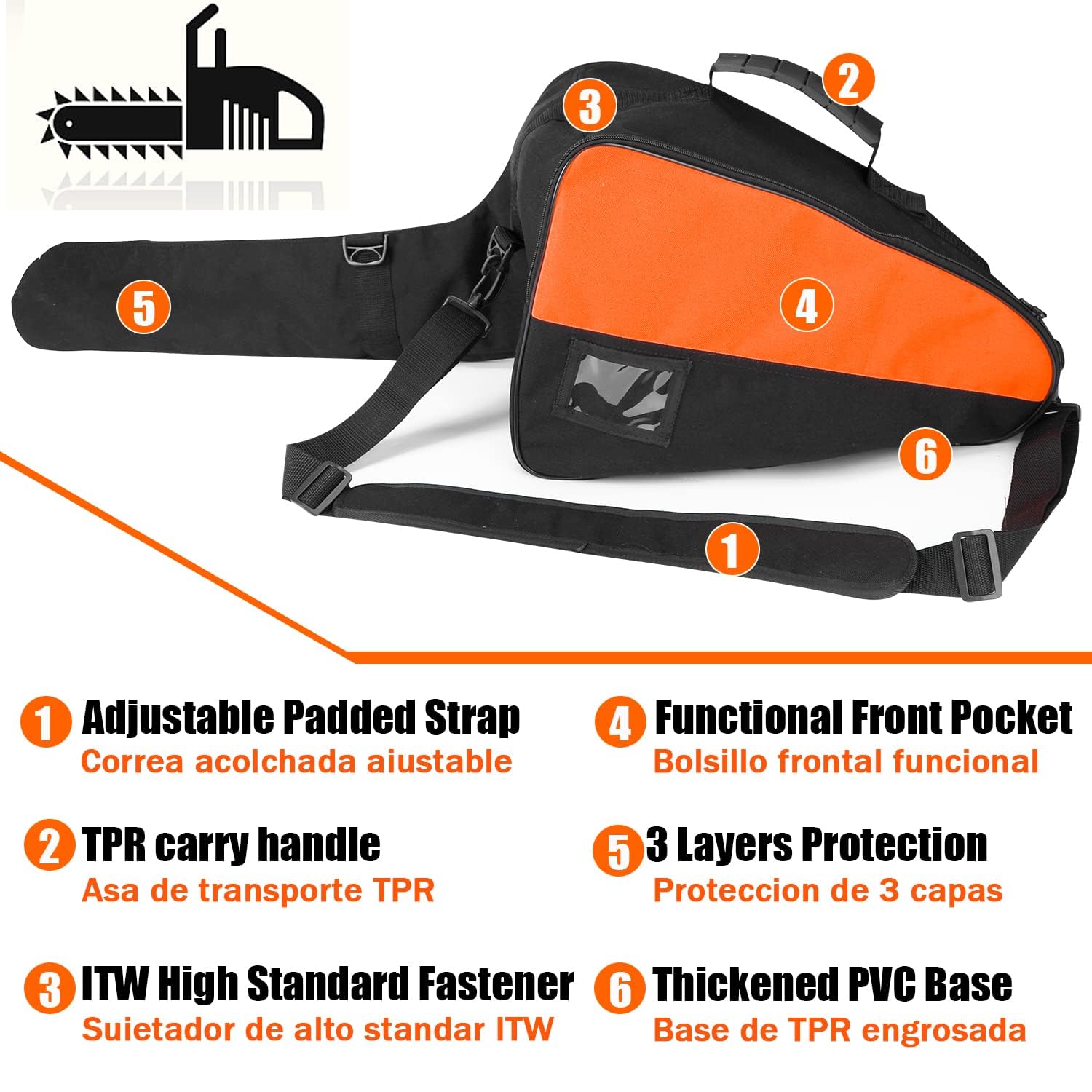 Bolsa de Motosierra Mejorada, tamaño Mejorado, Funda de Transporte portátil para motosierras Stihl/Husqvarna de 16 Pulgadas, 18 y 20 Pulgadas