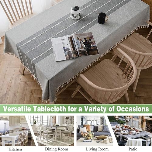 Miniatura 2 de Joy - Mantel textil de algodón lavable con flecos, que no se arruga para exterior e interior