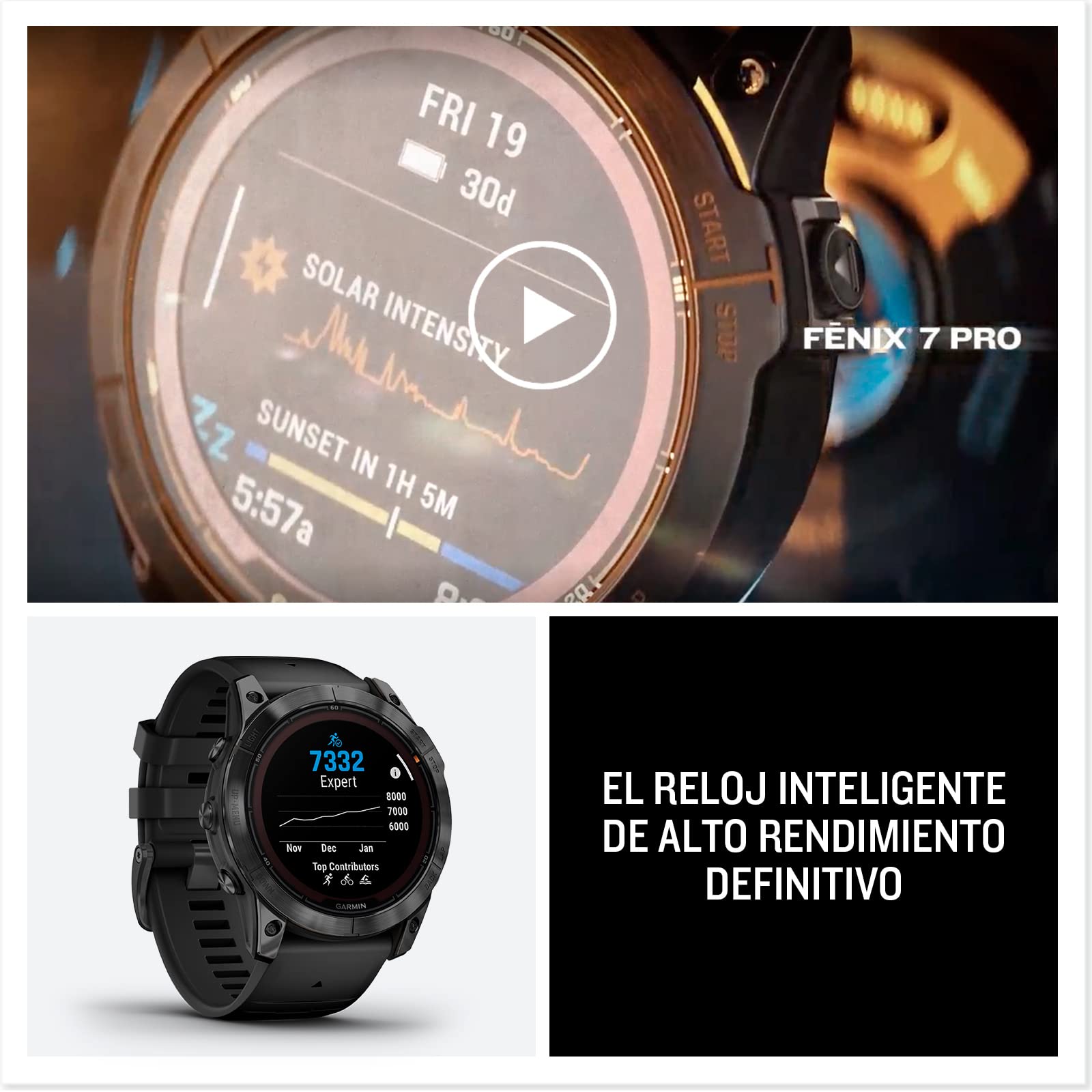 Garmin fēnix ​​7X Pro Solar, Reloj GPS Multideporte con Carga Solar, Pantalla táctil, Linterna LED, frecuencia cardíaca, mapas, música y 37 días de batería, Negro