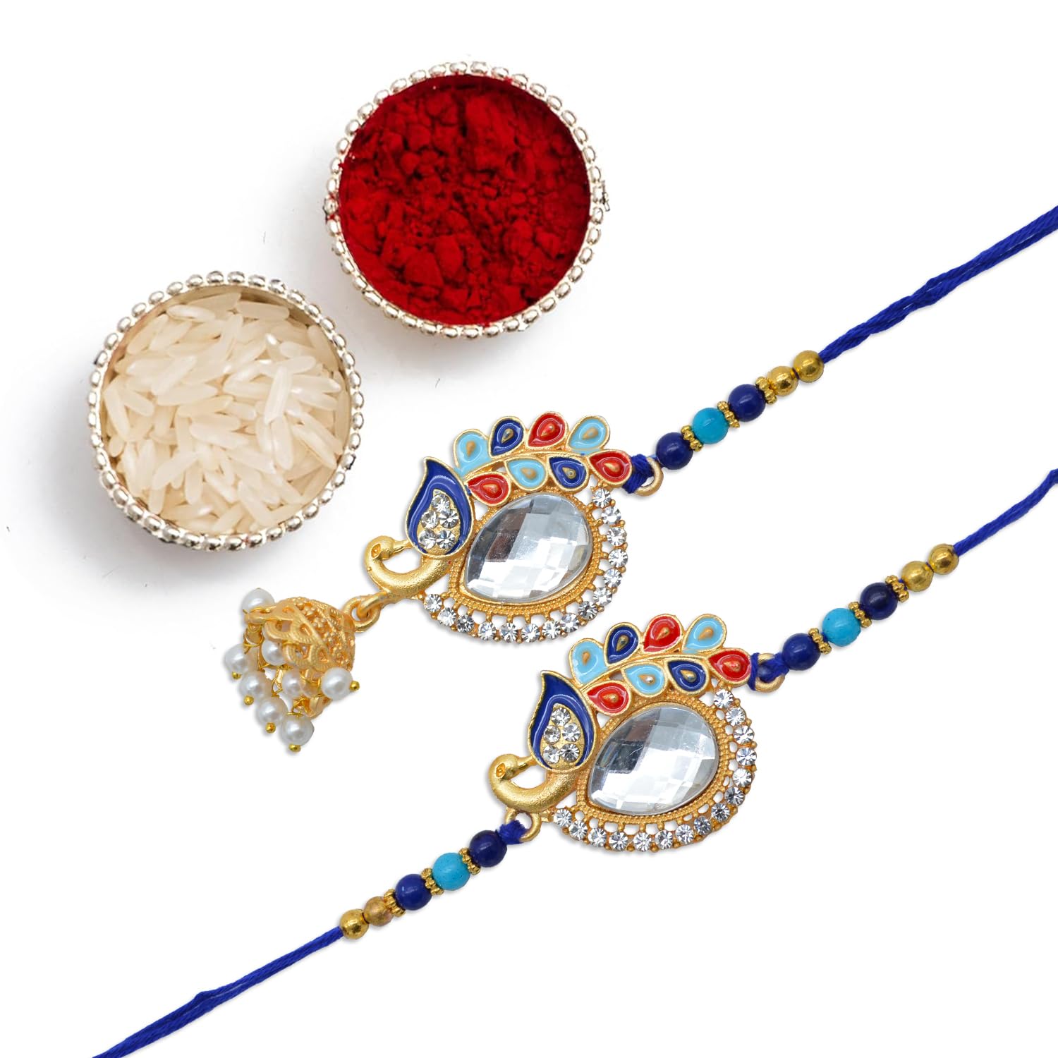 The Purple Tree Beautiful Peacock Crystal Rakhi For For Unisex Adult with Roli Chawal and Card (Pack of 2) Rakhi for bhai, bhaiya bhabhi rakhi, Lumba Rakhi, Rakhi Bracelet For Bhabhi (B0D9S9NQLK) Amazon Price History, Amazon Price Tracker