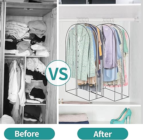 Miniatura 7 de Paquete de 3 bolsas de ropa para colgar ropa, funda reforzada de gran capacidad de 12 pulgadas, bolsas transparentes para almacenamiento en armario,