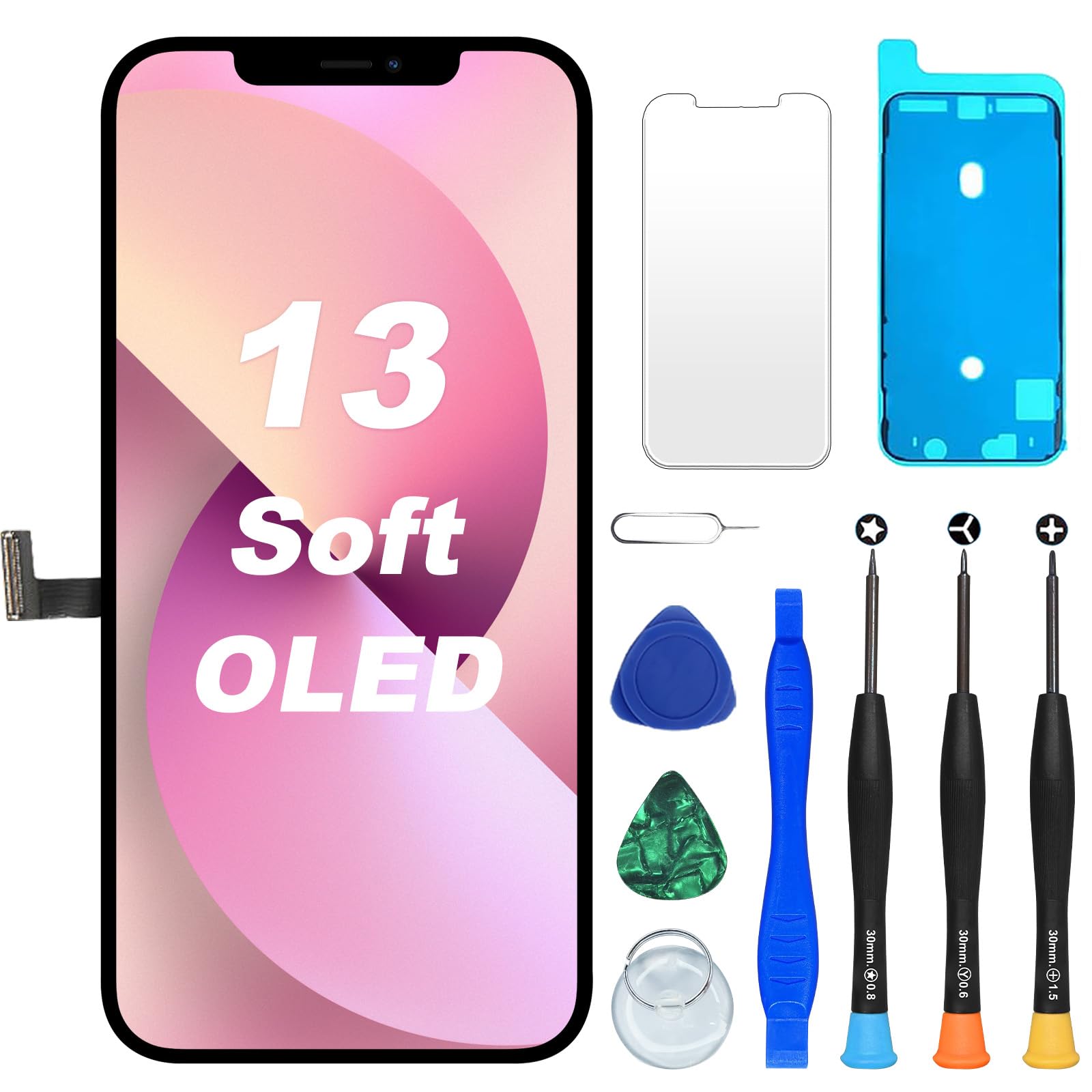 DIGI4U Soft OLED für iPhone 13 Display Bildschirm Ersatz, 6.1'' FHD True Tone COP Touchscreen [Kein LCD], 3D Touch Digitizer Rahmen Montage und Reparaturkits