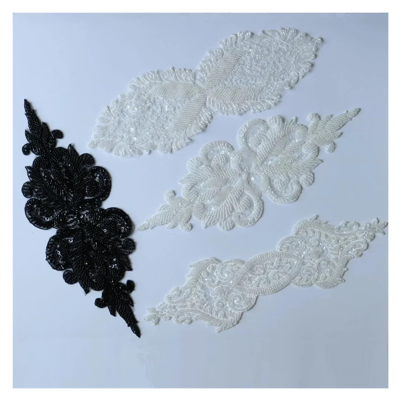 Apliques de encaje bordado con cuentas, Parches de diamantes de imitación de flores for vestidos de novia, Parches Ropa(Color 1)