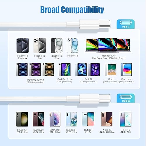 Miniatura 5 de Paquete de 3 cables USB C a USB C de 3.3 pies y 60 W, cable tipo C a tipo C, cable de carga rápida compatible con iPhone 15Plus15 ProPro Max,