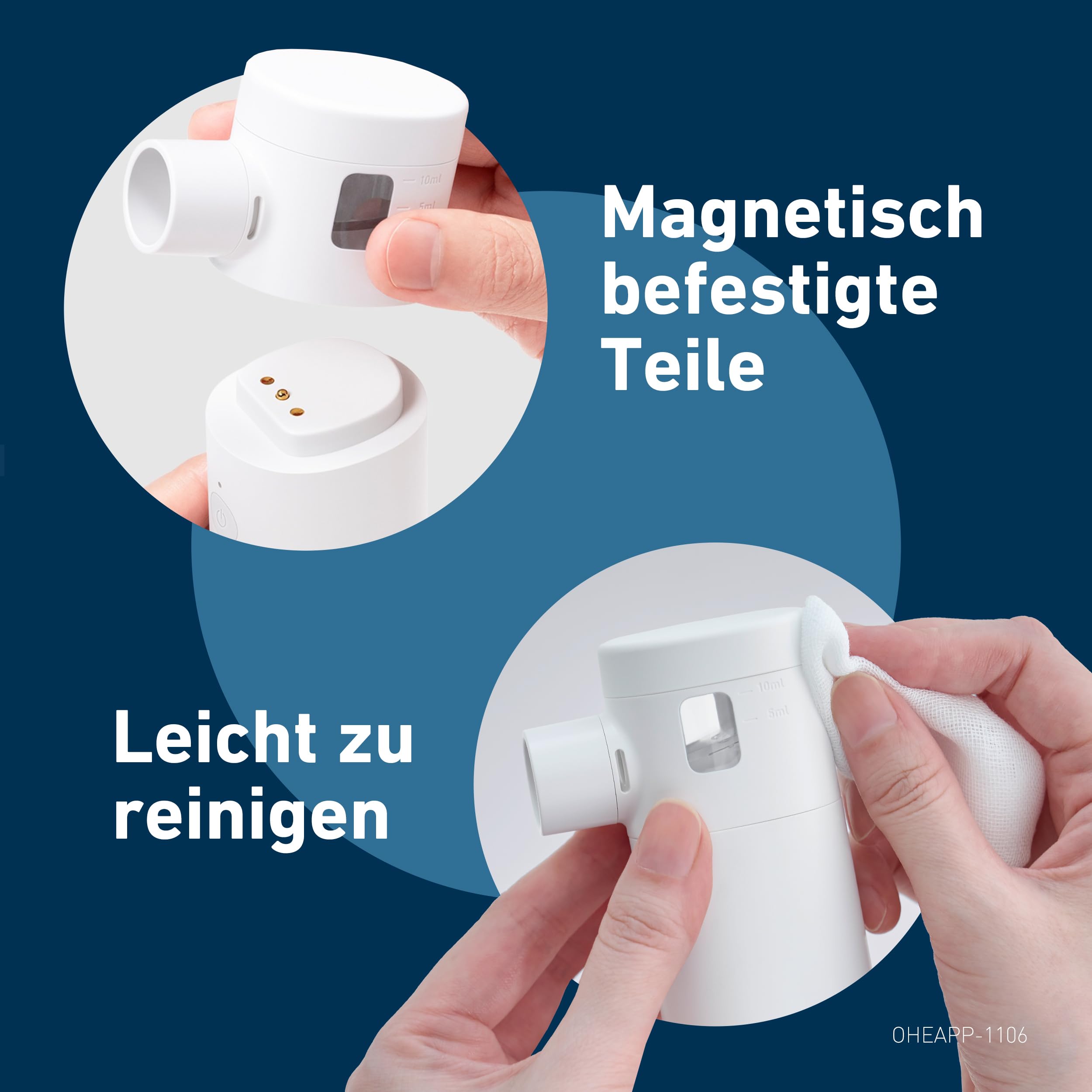 Leiser Inhalator mit 2 Maskengrößen & Mundstück, Husten & Erkältung, USB-C aufladbar | Inhalator mit 2 Maskengrößen und Mundstück, Linderung von Husten und Erkältung, wiederaufladbar per Micro-USB
