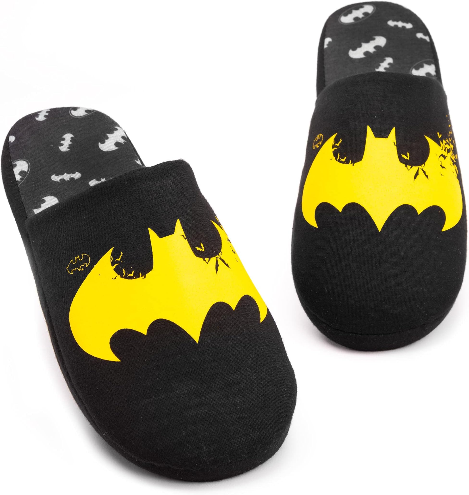 Batman Slippers Mens Dark Knight Yellow Logo House Shoes