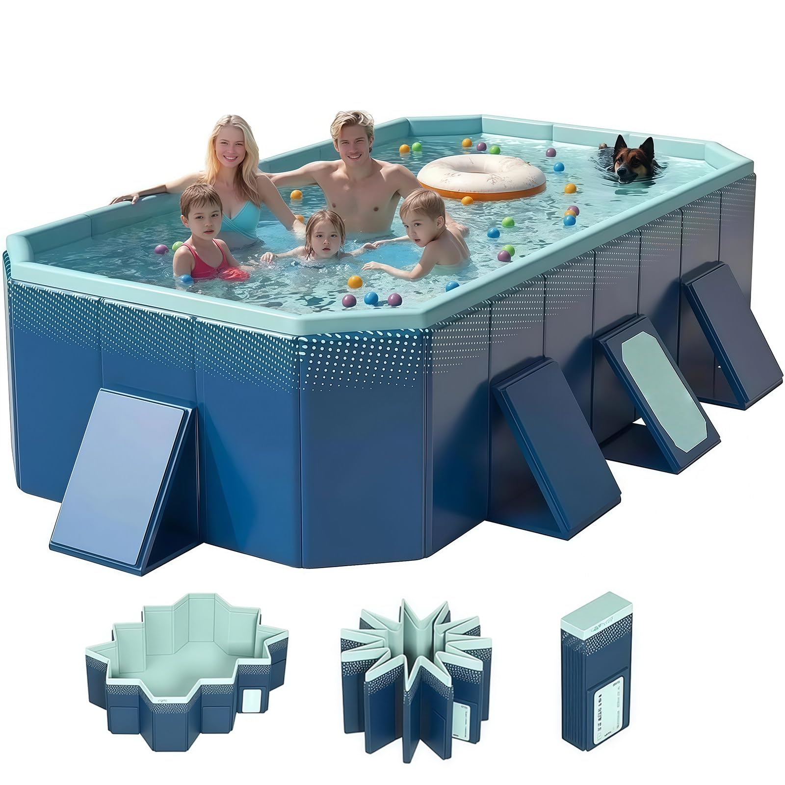 4m Faltbarer Rechteckiger Pool, Robuster Verbundplatten-Pool, Rutschfestes Tragbares PVC-Kinderbecken, ideal für sommerliche Wasserpartys im Garten, für Haustiere und die ganze Familie 11.8ft