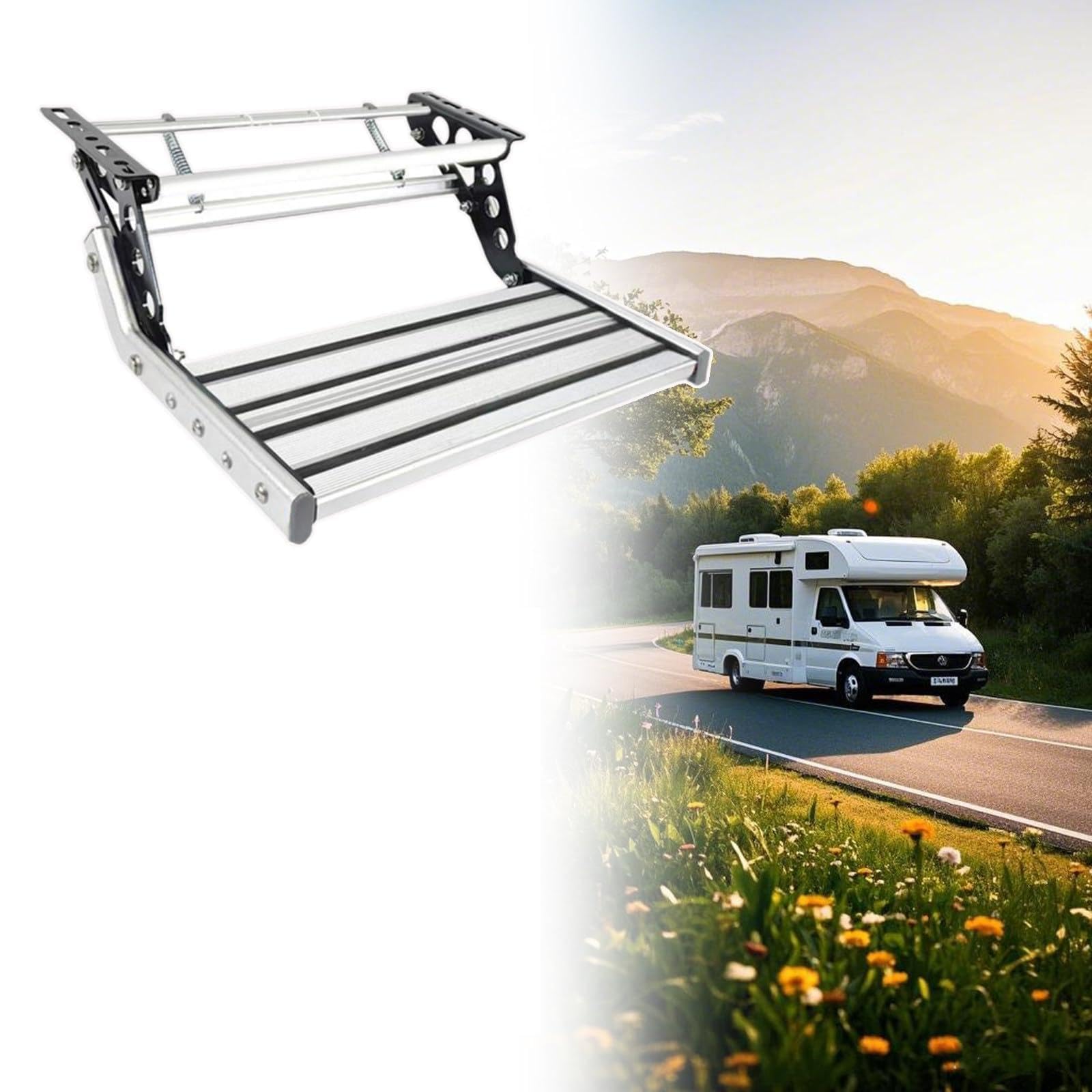 WIANQIAN Foldable Aluminium Alloy Camper Stairs, Motorhome Step Ladder, RV Entrance Stairs, Rust And Corrosion Resistant, With LED Light, For Camper Caravans Single-layermanual