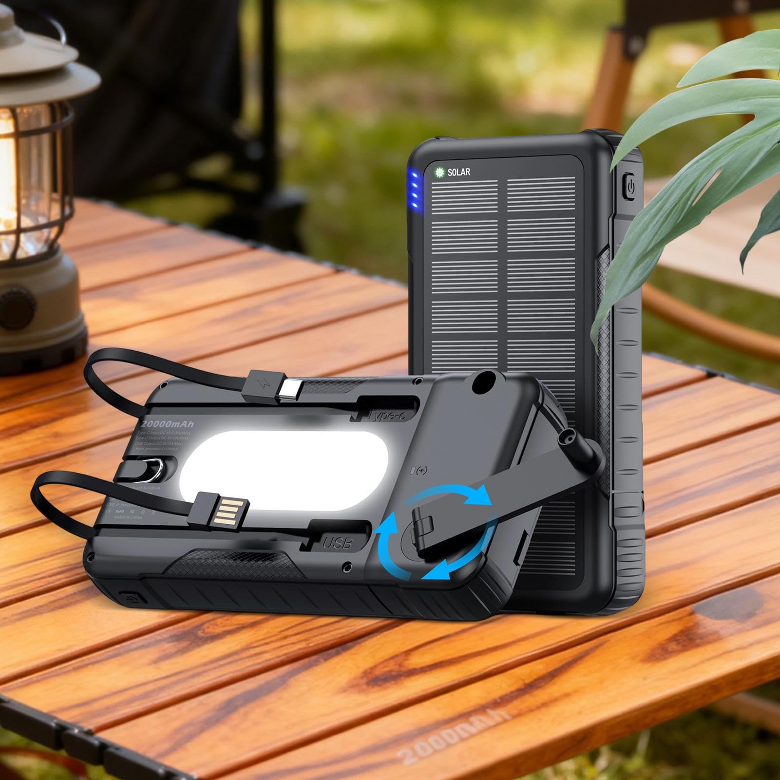 Caricatore Solare Power Bank Batteria da 20000mAh per Sopravvivenza | Power Bank con Manovella e Energia Solare Per Telefono Per Campeggio Escursionismo Viaggio Pesca Zaino In Spalla Smartphone