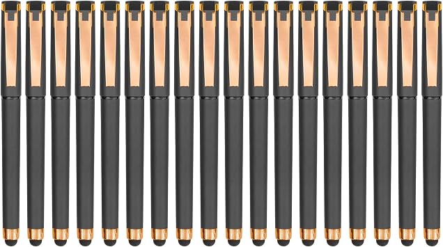 Linbsunne Black Gel Pens 0.7mm Medium Point Pen 2-in-1 Stylus | Pens for Touch Screens Gel Ink Rollerball Office Pens Bulk for Writing Black Ink, 18 Pack-grey