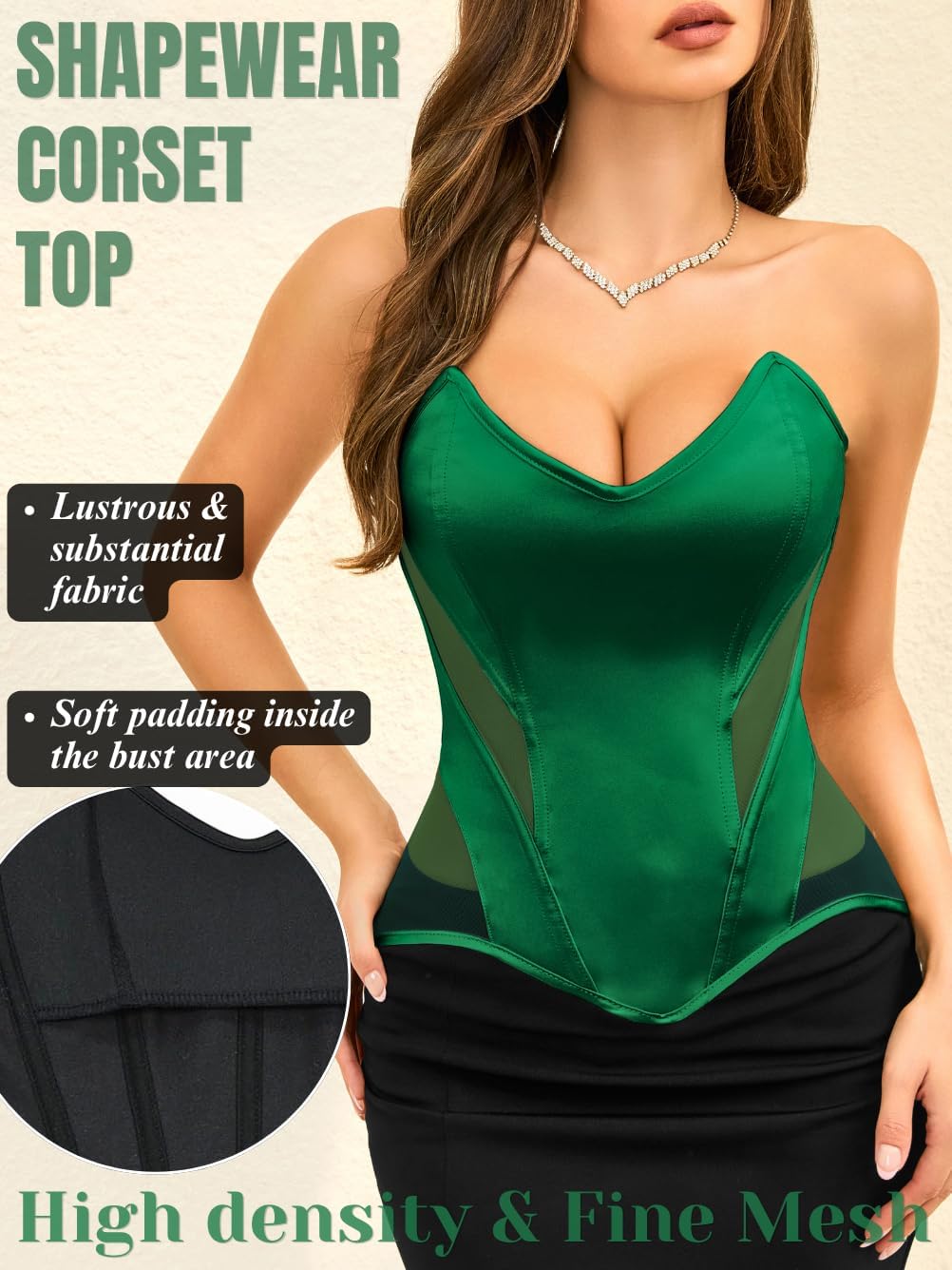 ChiaoLezhee Women's Satin Corset with Sheer Mesh Waist Cutouts, Sexy Slimming Lace-Up Steel Boned Bustier Fits S-4XL