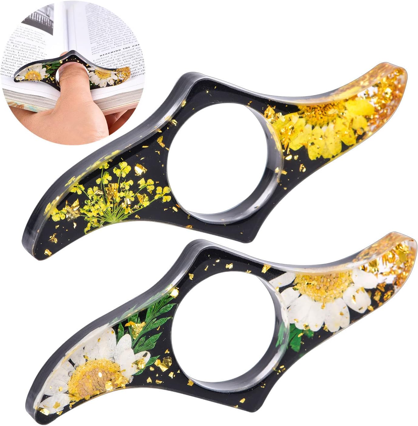 SKYNEO Book Page Holder, Thumb Book Page Holder, Dried Flowers for Resin Page Holder, Book Reader Reading Accessories for Teachers Gift and Bookworm Gifts, Gifts for Book Lover – Black