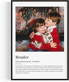 Foto Geschenk Bruder — Dein Foto mit liebevoller Definition – Personalisierte Geschenke für Bruder zu Geburtstag – Einzigartige Geschenke für Männer — perfekt als Deko Wohnzimmer geeignet ist