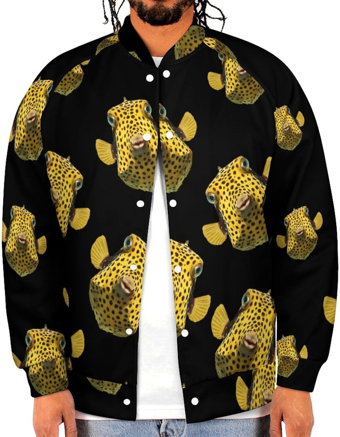 Boxfish1 Yellow Men's Baseball Bomber Lightweight Jacket Casual Coats Streetwear