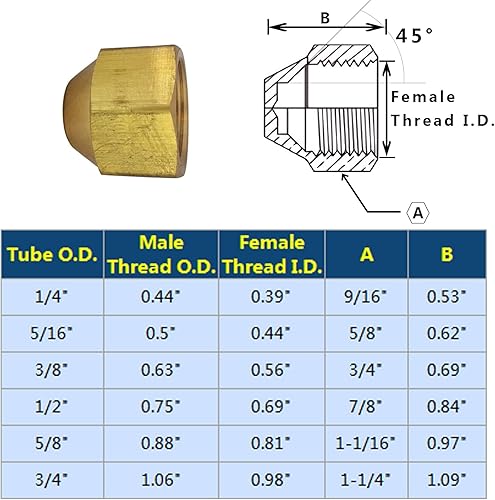 Miniatura 3 de Latón 45 grados Flare Cap para tubo de 58 "OD 78" Tamaño de rosca SAE Accesorios 5pcs