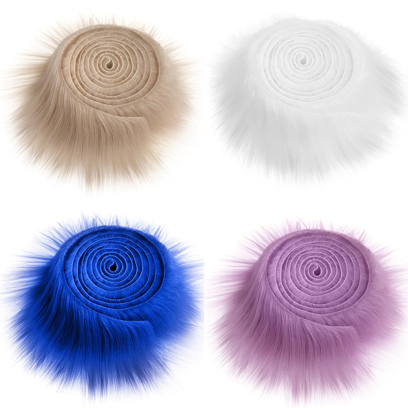 Uposao 4 Rolls Faux Fur Ribbon, Christmas Faux Fur Trim Fabric Ribbon, DIY Apparel Craft for Christmas Tree Decoration or Wreath Bow Crafts, 5cmx150cm